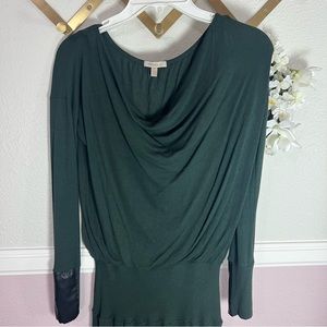 BORDEUAX Forrest Green Draped Neck Quarter Sleeve Long Dress - ANTHROPOLOGIE